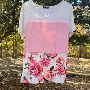 Floral Pink and White Women's Blouse